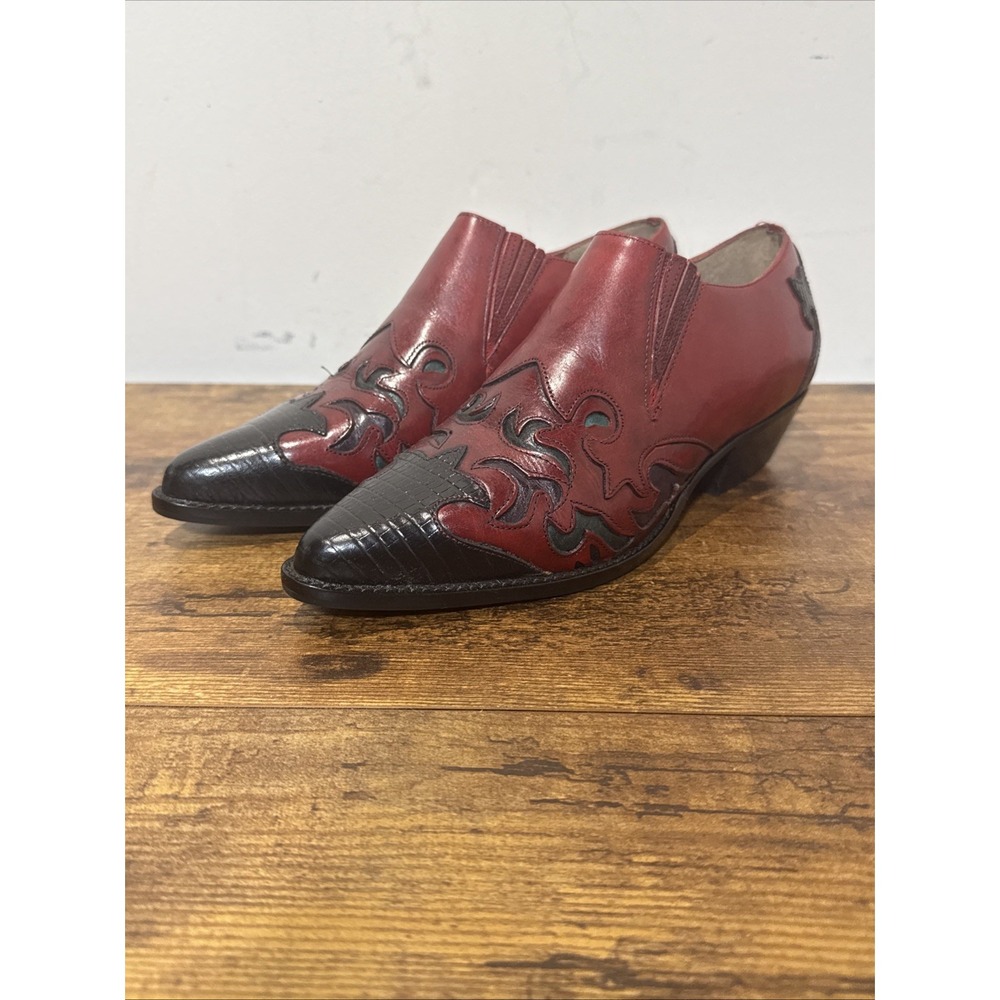 Vintage Hunt Club Western Ankle Boots Red Black Leather 6.5 M Brazil Jennifer